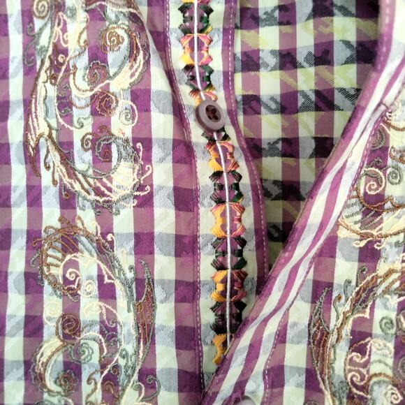 Robert Graham Men's Sz L Embroidered Purple Green Check Flip Cuff Doors Floral - Picture 5 of 8